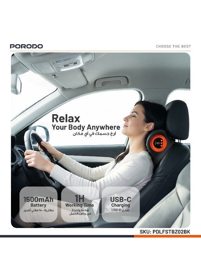porodo Heated Cervical Pillow Massager, 60 Min Working Time, Deep Kneading, Heating Function, Remote Controller, Portable Electric Body Massager For Back Neck Pain Relief - Black - Image 2
